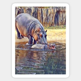 Mom and baby hippo Sticker